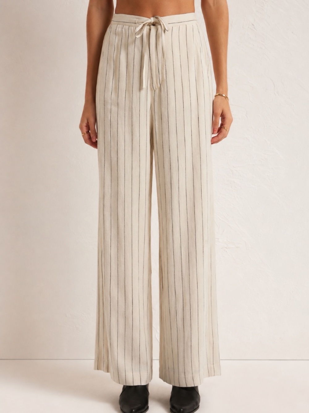 Z Supply Cortez Pinstripe Wide Leg Pants XS NWT Sandstone Linen Blend